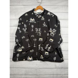 Koret Woman 2X Black French Paris Novelty Print Full Zip Jacket 4071